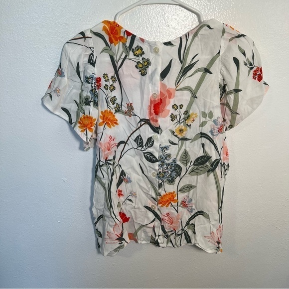 Loft Floral Button Back Blouse White - Picture 8 of 12